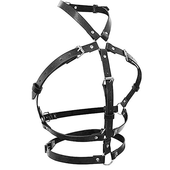 Punk or Halloween Leather Over Bra Belly Belt Body Harness w/ Adjustable Length - Picture 1 of 8